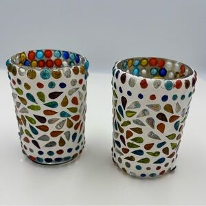 Multicolored Teardrop Mosaic Glass Votive ,Tea Light Candle Holders